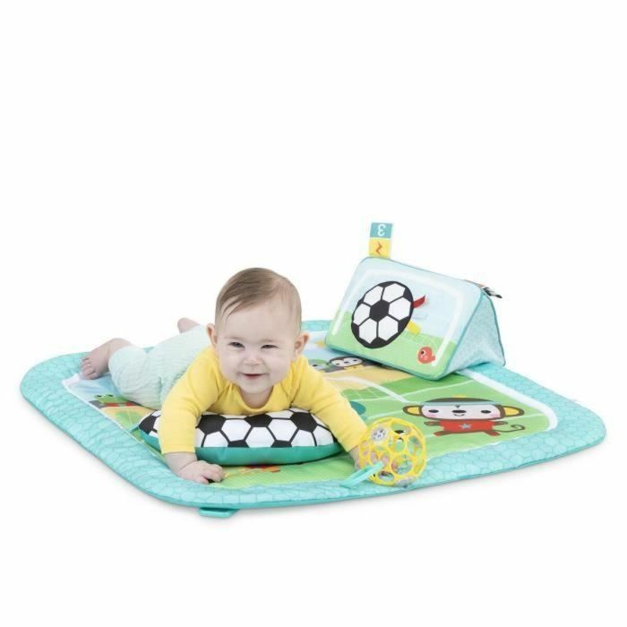Bright Starts BS0074451171657 Tapete de Actividades de Fútbol, Arco de Juego con Juguetes Desmontables, Música y Luces, dimensiones: 47 x 74 x 74 5