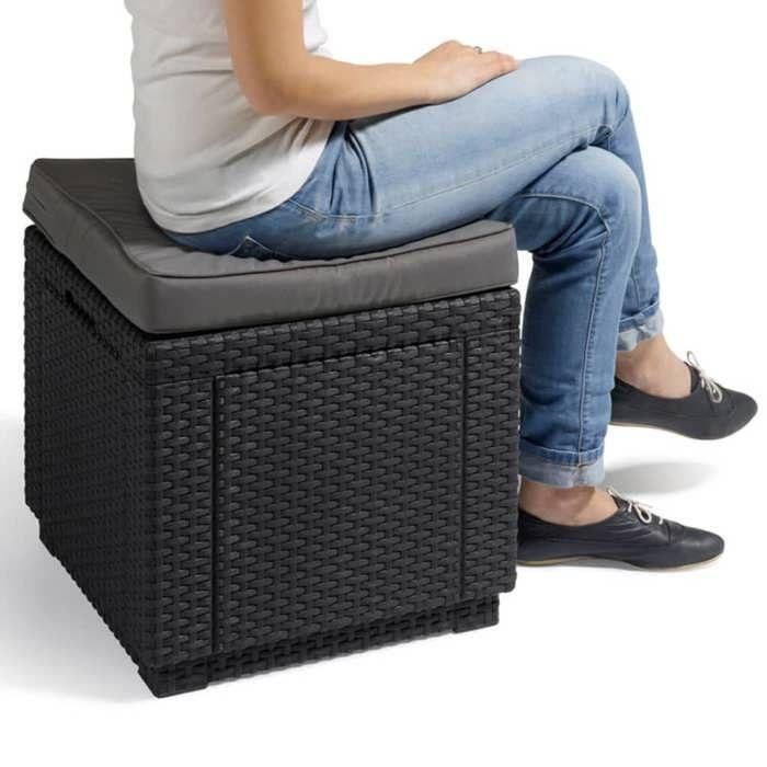 Mesa de comedor ALLIBERT GARDEN con cojín y almacenamiento integrado - Grafito de ratán tejido de imitación 2 Mesa de comedor ALLIBERT GARDEN con cojín y almacenamiento integrado - Grafito de ratán tejido de imitación 2