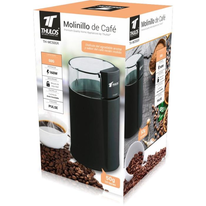 Thulos TH-MC50GR Molinillo de Café Negro 50-60g 160W Cuchillas Acero Inoxidable 3 Thulos TH-MC50GR Molinillo de Café Negro 50-60g 160W Cuchillas Acero Inoxidable 3