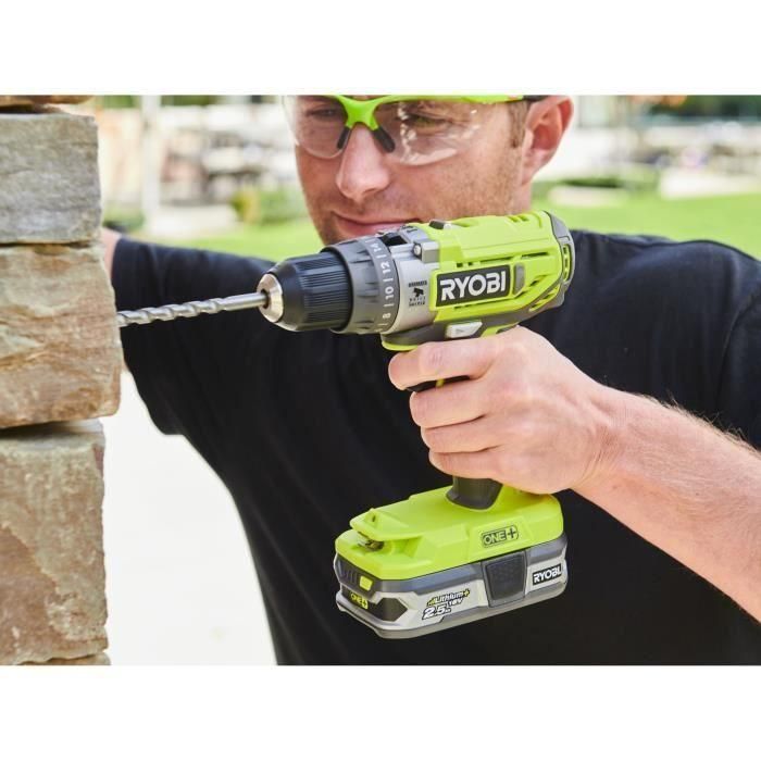 Ryobi R18PD2-215G Taladro de Impacto Inalámbrico Compacto 18V, Mandril 10mm, con 2 Baterías 1.5Ah y Cargador 1