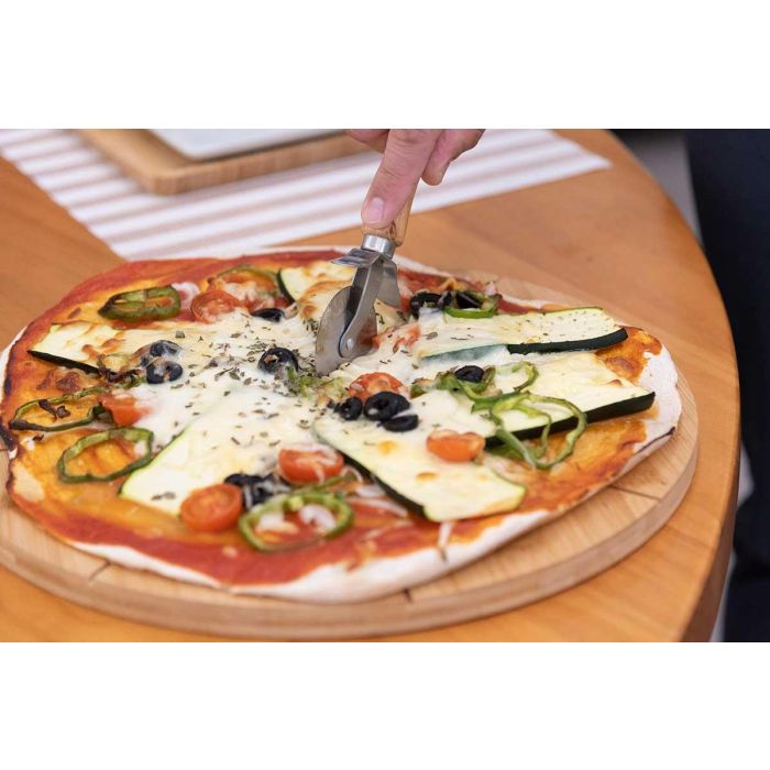 Kinvara Plato para Pizza de Bambú de 35 cm con Cortador de Pizza (Set de 6) 4