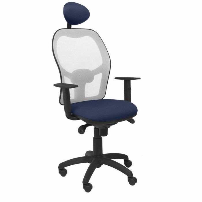 PIQUERAS Y CRESPO Silla Jorquera malla gris asiento bali azul marino con cabecero fijo PIQUERAS Y CRESPO Silla Jorquera malla gris asiento bali azul marino con cabecero fijo