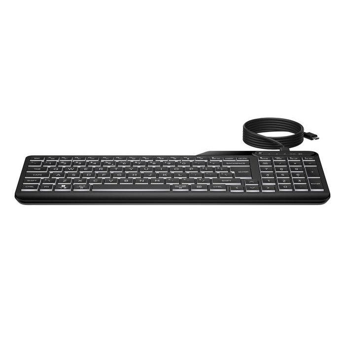 HP 400 Teclado con Cable Retroiluminado Blanco Cálido, Teclas Silenciosas, 12 Programables, Delgado y Desinfectable
