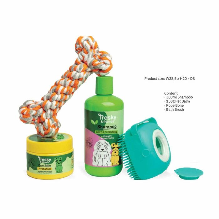 Tresky & Friends Estuche Limpieza Mascota Kit 4 Piezas Champú Té Verde Bálsamo Manzanilla Cepillo Juguete Hueso 1 Tresky & Friends Estuche Limpieza Mascota Kit 4 Piezas Champú Té Verde Bálsamo Manzanilla Cepillo Juguete Hueso 1