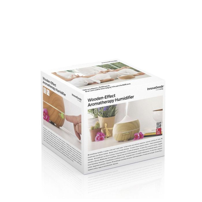 Humidificador Difusor de Aromas con LED Multicolor Wooden-Effect InnovaGoods 1