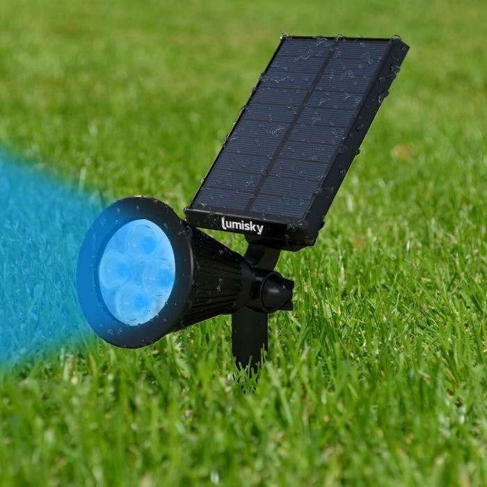 Lumisky 2 Focos Solares Impermeables Exterior con 4 LED RGB, 200 Lúmenes, Cabezal Giratorio 90°, Autonomía 10h, para Suelo o Pared 3