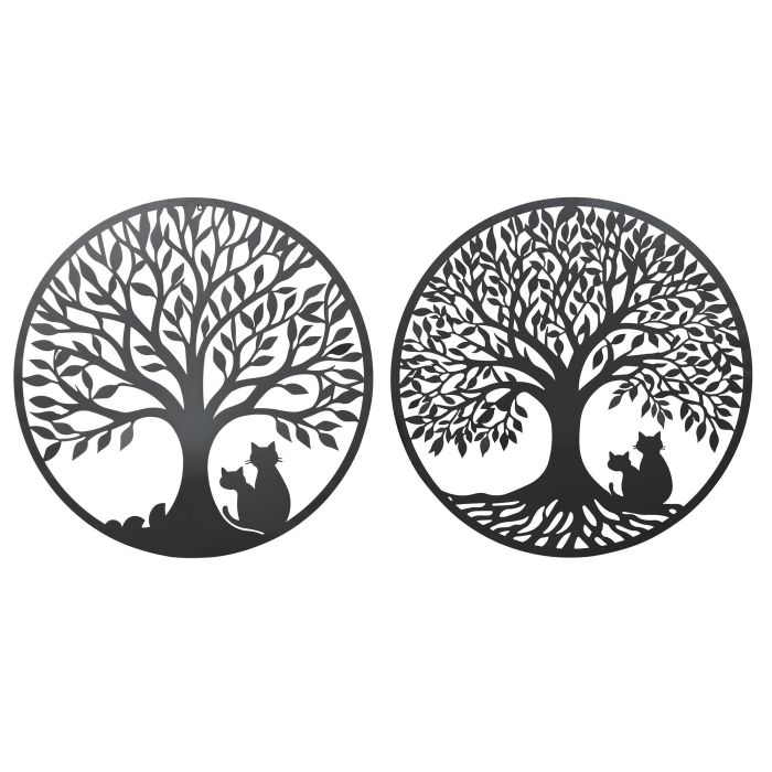 DKD Home Decor Decoración de Pared Shabby de Metal Negro con Diseño de Árbol 100x100 cm (4 Unidades)