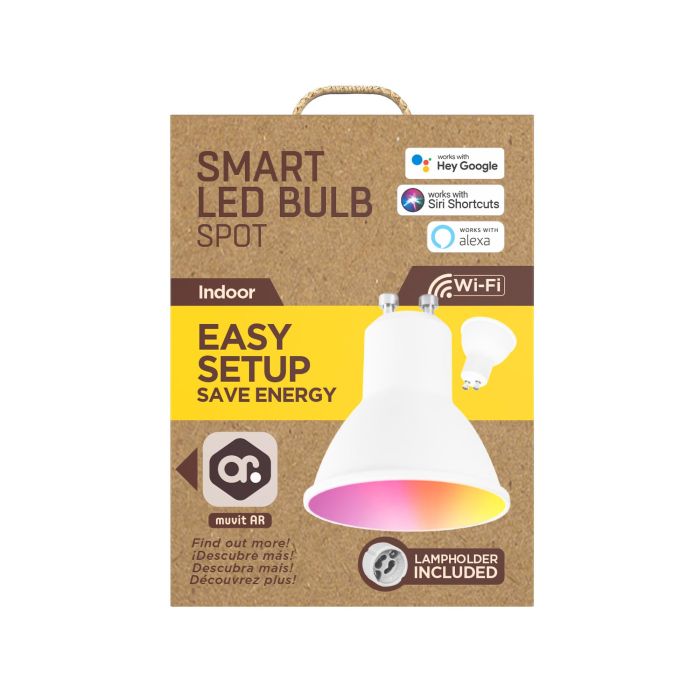 Muvit Bombilla Io Gu10 5.5W RGB, Compatible con Google Home, Alexa y Siri, Luz LED Multicolor y Blanca, Control por Smartphone 5 Muvit Bombilla Io Gu10 5.5W RGB, Compatible con Google Home, Alexa y Siri, Luz LED Multicolor y Blanca, Control por Smartphone 5