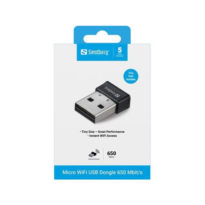 Sandberg Adaptador WiFi USB Micro Dongle 650 Mbit/s para Acceso Inalámbrico de Alta Velocidad Sandberg Adaptador WiFi USB Micro Dongle 650 Mbit/s para Acceso Inalámbrico de Alta Velocidad