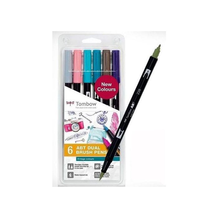 Tombow Abt Dual Brush Rotuladores Doble Punta Fina-Pincel C-Surtidos Vintage Estuche 6 Ud Tombow Abt Dual Brush Rotuladores Doble Punta Fina-Pincel C-Surtidos Vintage Estuche 6 Ud