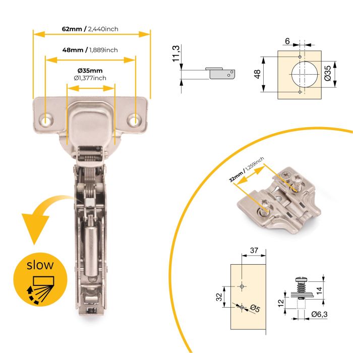 Emuca Lote de 20 bisagras supercodo X91 con cierre suave y suplementos Euro, Altura 0, Acero, Niquelado 3 Emuca Lote de 20 bisagras supercodo X91 con cierre suave y suplementos Euro, Altura 0, Acero, Niquelado 3