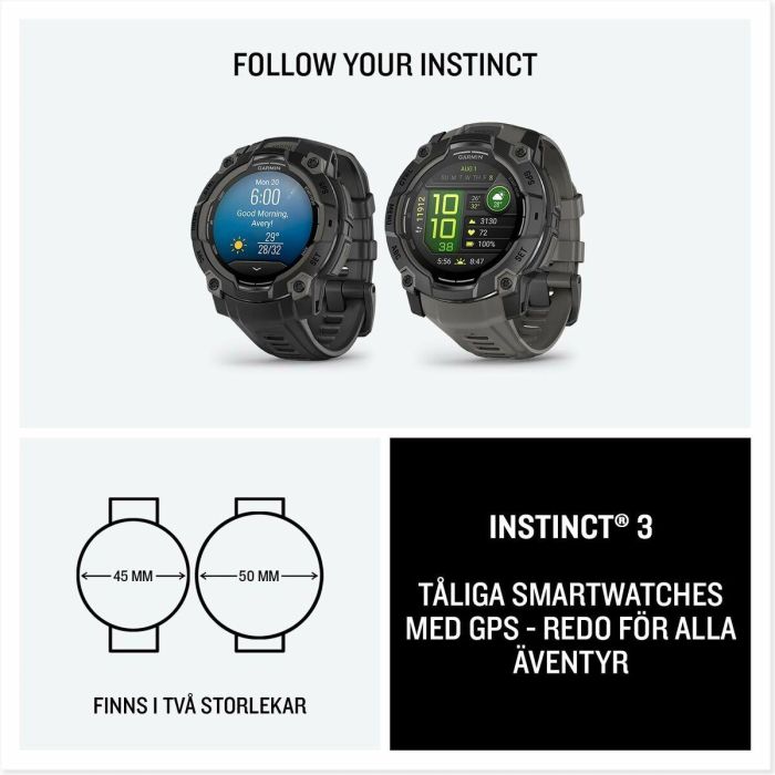 Garmin Instinct 3 Smartwatch AMOLED 1.2" Pantalla Táctil GPS Multibanda SatIQ 45 mm Resistente Monitor de Salud y Linterna Negro 14 Garmin Instinct 3 Smartwatch AMOLED 1.2" Pantalla Táctil GPS Multibanda SatIQ 45 mm Resistente Monitor de Salud y Linterna Negro 14