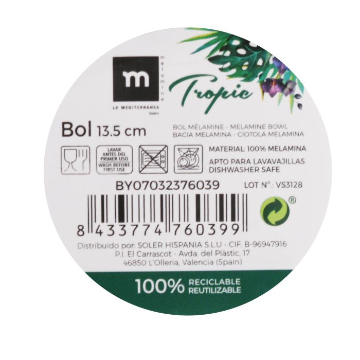 Bol de Melamina Tropic 13.5 cm Brillo - La Mediterranea (24 Unidades) 1 Bol de Melamina Tropic 13.5 cm Brillo - La Mediterranea (24 Unidades) 1