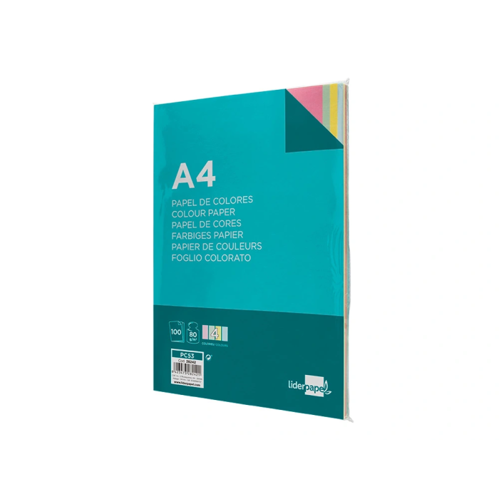 Liderpapel Papel Color A4 80gr Paquete 100 Hojas 4 Colores Surtidos 3