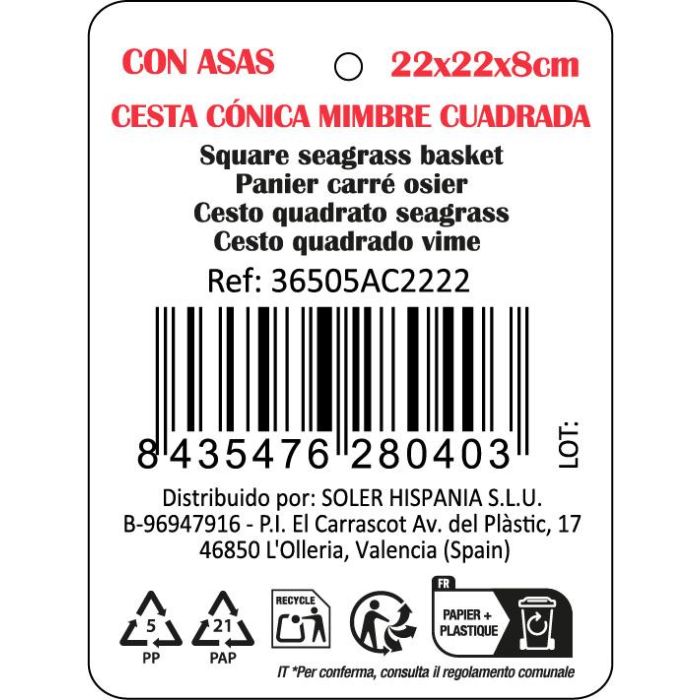 Cesta Cónica de Mimbre Privilege 22x22x8 cm con Asa - Inde (12 Unidades) 1 Cesta Cónica de Mimbre Privilege 22x22x8 cm con Asa - Inde (12 Unidades) 1
