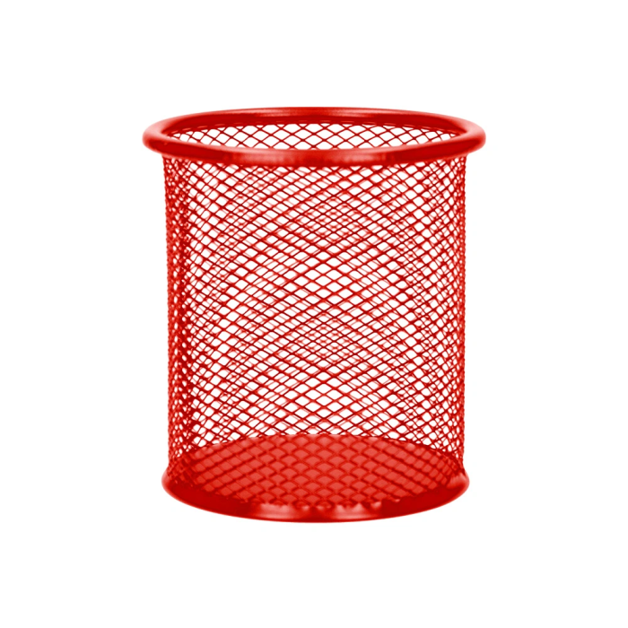 Q-connect Cubilete Portalapices Rojo Metal Redondo Rejilla Diametro 86 mm Alto 105 mm 1