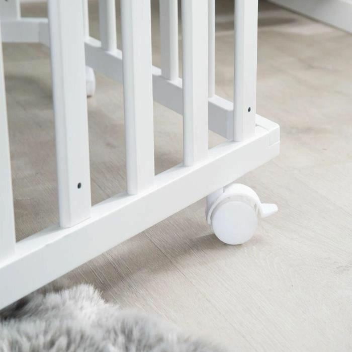 Roba Parque infantil hexagonal ROBA LITTLE STARS AAAIG92169 Altura regulable Funda acolchada Ruedas con freno Madera lacada blanco Diseño estrellas