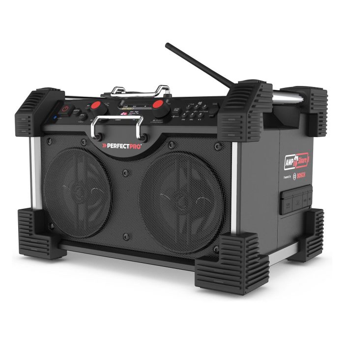 PerfectPro ROCKHART 18V Baustellenradio - Radio de obra digital con DAB+/FM, Bluetooth 5.2, NFC, 60W, 4 altavoces, resistente a golpes y agua (IP44), Negro/Rojo