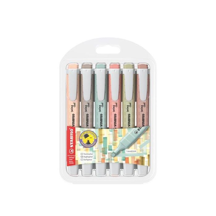 Stabilo Rotulador fluorescente swing cool Nature Colors estuche de 6 unidades, colores surtidos, 2 anchos de trazo