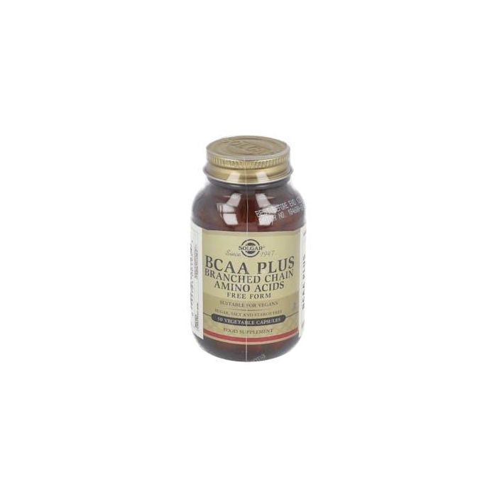 SOLGAR BCAA Plus 50 Vegicaps con L-leucina, L-isoleucina, L-valina y Vitamina B6 para sistema nervioso