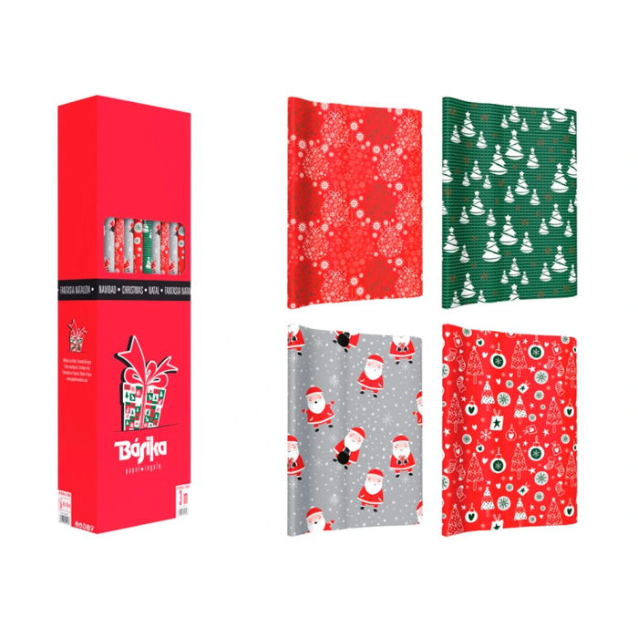 Basika Papel de Regalo Navidad Rollo Ancho 1m Longitud 3m Modelos Surtidos Gramaje 50gr 40 Unidades 4