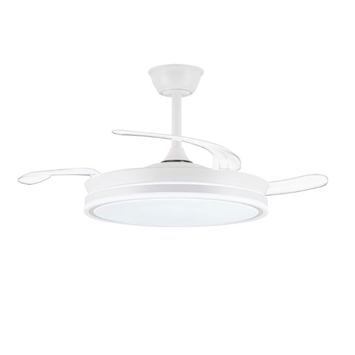 Cristalrecord Ventilador Techo LED 3CCT Evo Smart 72W 7920lm Blanco Aspas Retráctiles Ø106cm Plafón Ø48.5cm Altura 32-42cm 1 Cristalrecord Ventilador Techo LED 3CCT Evo Smart 72W 7920lm Blanco Aspas Retráctiles Ø106cm Plafón Ø48.5cm Altura 32-42cm 1