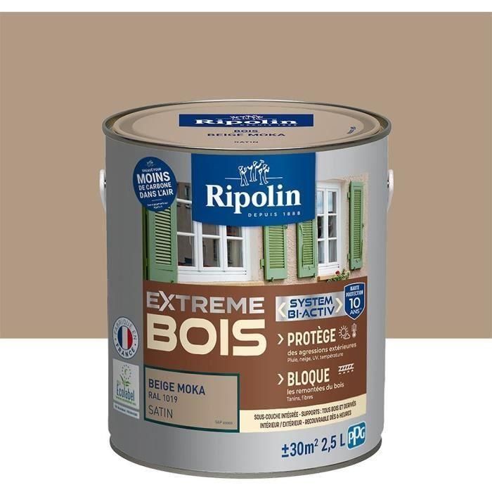 Pintura para madera Extreme - Beige moca RAL 1019 satinado - RIPOLIN - 2,5 L 1