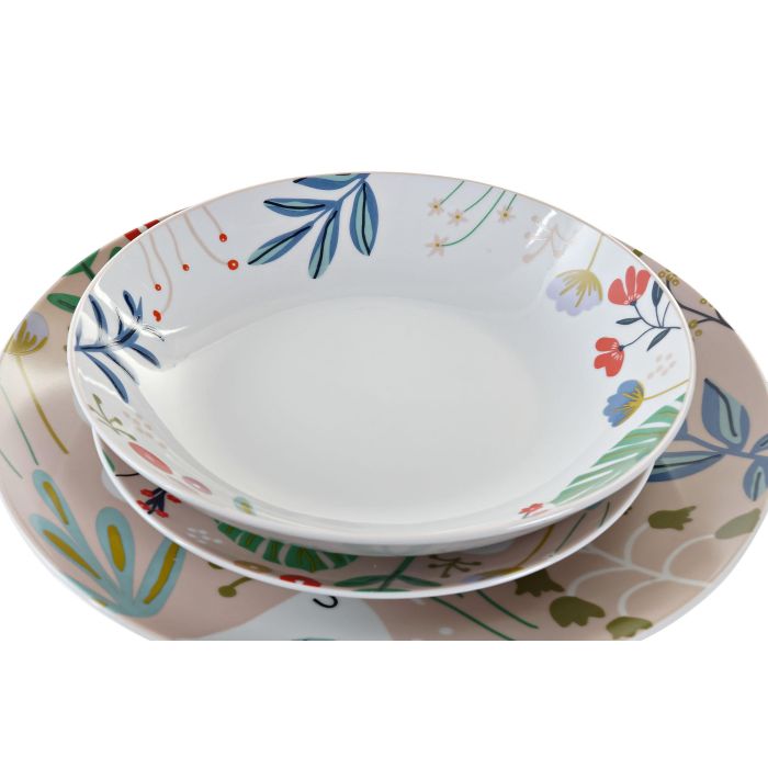 DKD Home Decor Vajilla Urban de Porcelana con Flores Multicolor, Set de 18 Piezas, Apta para Microondas y Lavavajillas 1
