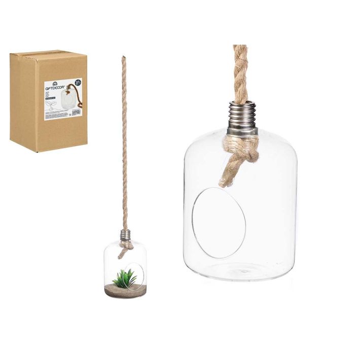 Jarrón Colgar Cuerda Forma Bombilla Pequeño Giftdecor 14.5x22x14.5 cm Vidrio y Cáñamo (8 Unidades) Jarrón Colgar Cuerda Forma Bombilla Pequeño Giftdecor 14.5x22x14.5 cm Vidrio y Cáñamo (8 Unidades)