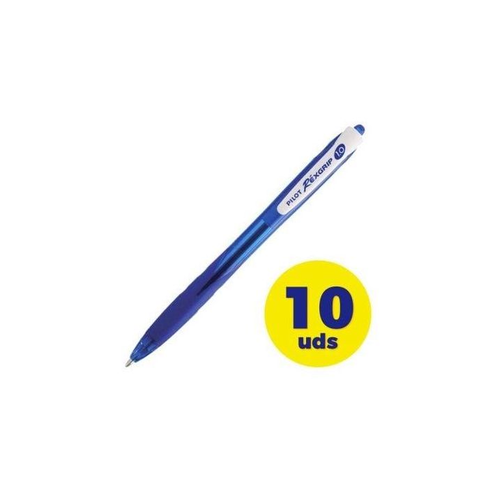 Pilot Rexgrip Bolígrafo Recargable Punta 1.0mm Azul (Set de 10) - Fabricado con Materiales Reciclados Begreen (Set de 10)