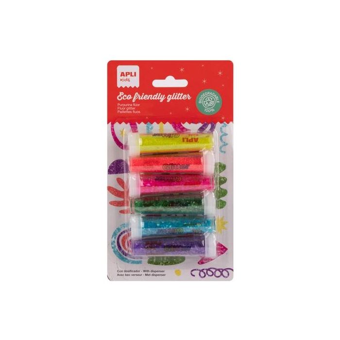 Purpurina Apli En Polvo Biodegradable Fluor Blister De 6 Surtidos