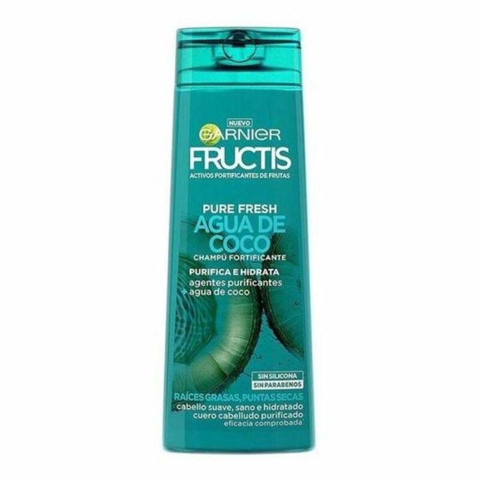 Garnier Fructis Pure Fresh Champú Agua Coco Fortificante para Raíces Grasas y Puntas Secas, Purificante 360ml