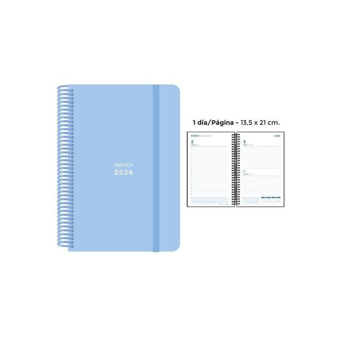 Agenda Anual (2026) Senfort Pastel Espiral Tapa Pp Con Goma 135X210 D/P Azul