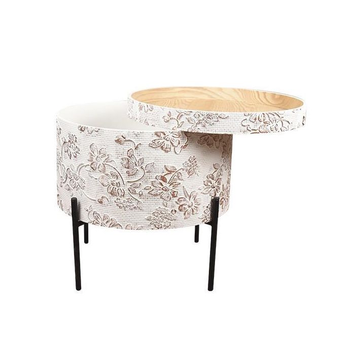DKD Home Decor Mesita Auxiliar Shabby Blanco Negro con Tapa, de MDF y Metal, Desmontable, 38 x 39 x 38 cm 1
