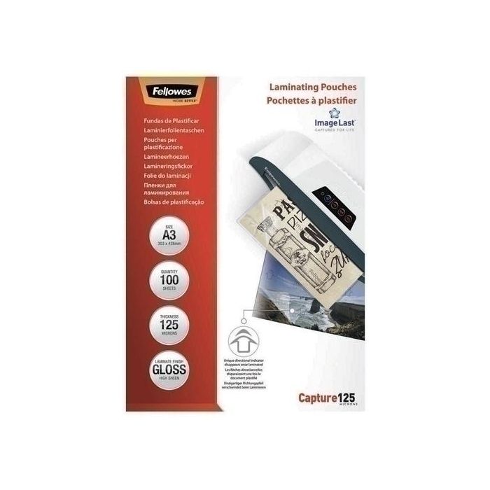 Fellowes Fundas de Plastificar 125 Micras A3 Brillo Pack 100 Ud
