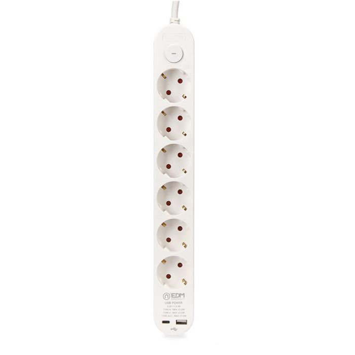 Prolongador con 6 tomas 2 p+t schuko, con interruptor, 2 usb a + c, 16 a 250 v, cable h05vv-f, 3g1,5mm² de 1,5 m, blanco 1 Prolongador con 6 tomas 2 p+t schuko, con interruptor, 2 usb a + c, 16 a 250 v, cable h05vv-f, 3g1,5mm² de 1,5 m, blanco 1