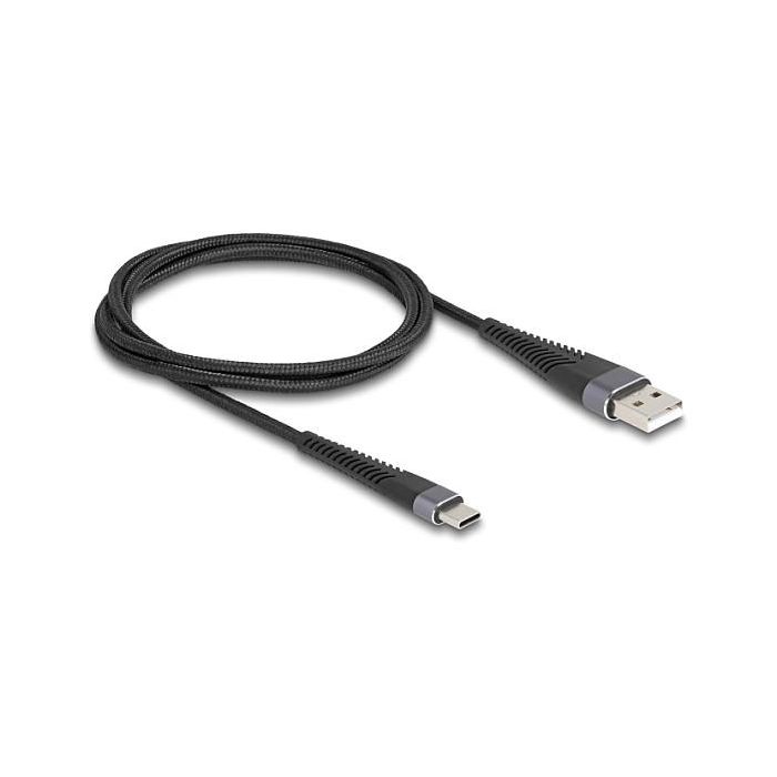 DeLOCK Cable USB 2.0 Tipo A a Tipo C 1m, Textil, 0.48 Gbit/s, Carga Rápida USB Power Delivery hasta 60W, Negro Antracita 0 DeLOCK Cable USB 2.0 Tipo A a Tipo C 1m, Textil, 0.48 Gbit/s, Carga Rápida USB Power Delivery hasta 60W, Negro Antracita 0