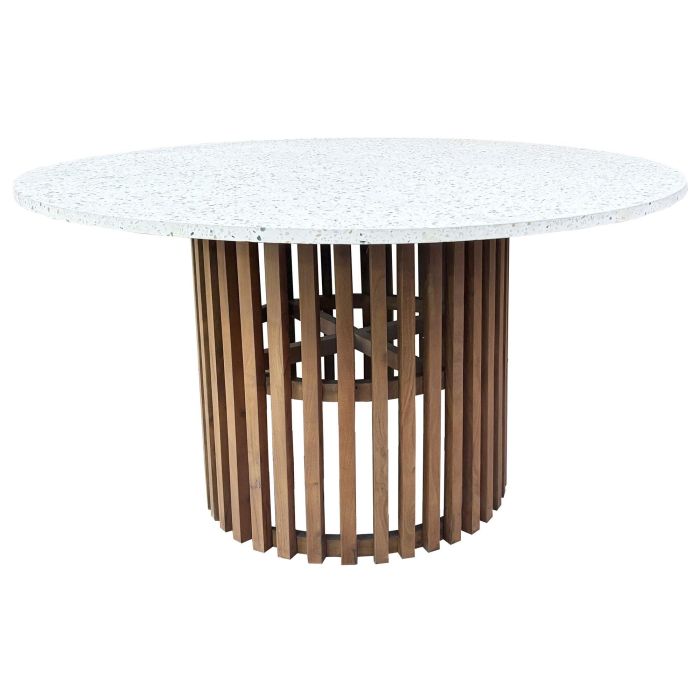 DKD Home Decor Mesa de Comedor Oriental Colección Terrazo Oriental Diseño Moderno con Materiales Terrazo y Acacia 130x130x76 cm