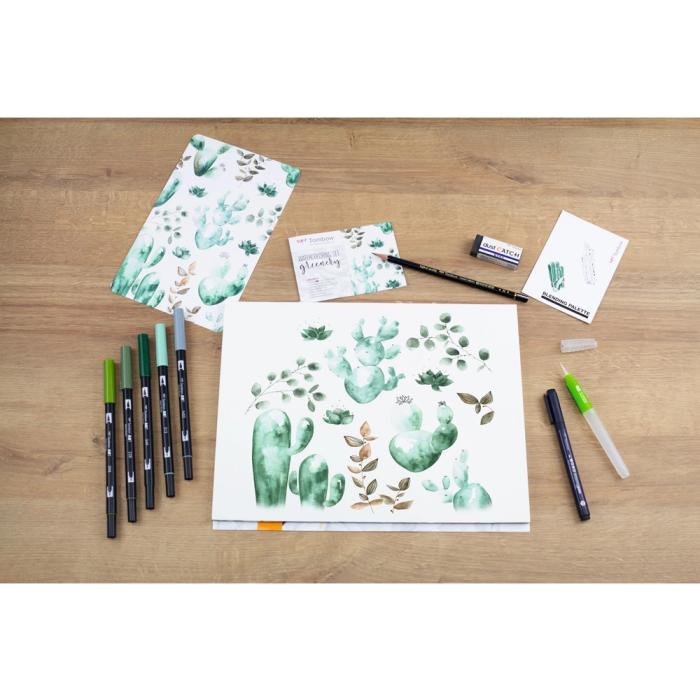 Tombow Set Watercoloring Greenery 9 Piezas con Rotuladores ABT-098, 228, 249, 312, N52 y Calibrado 01 3 Tombow Set Watercoloring Greenery 9 Piezas con Rotuladores ABT-098, 228, 249, 312, N52 y Calibrado 01 3