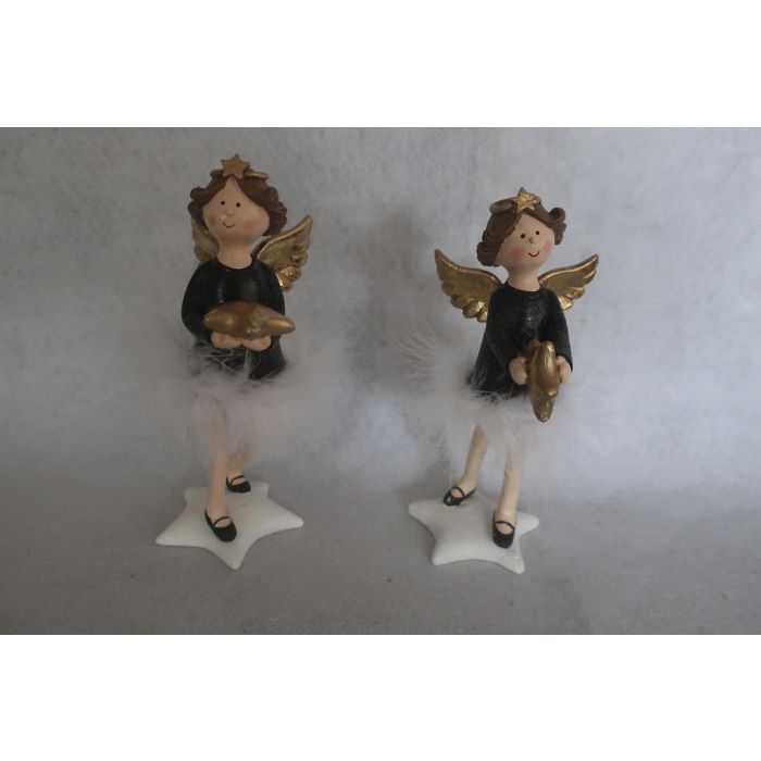 DKD Home Decor Figura Decorativa de Navidad Moderna Ángel Resina Negro Blanco 9x20x8 cm Set 2 Unidades