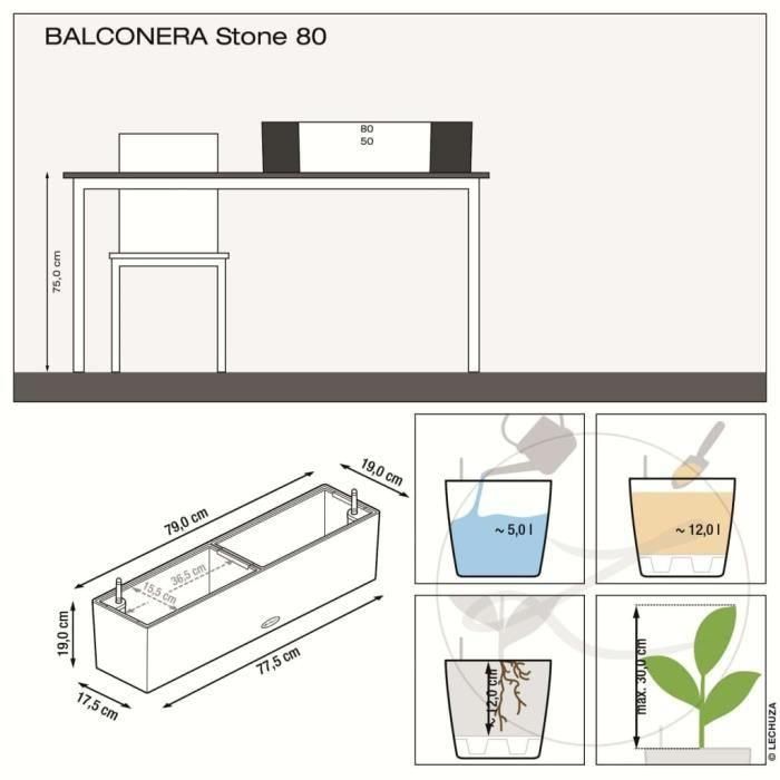 LECHUZA Jardinera BALCONERA Stone 80 TODO EN UNO Beige 2