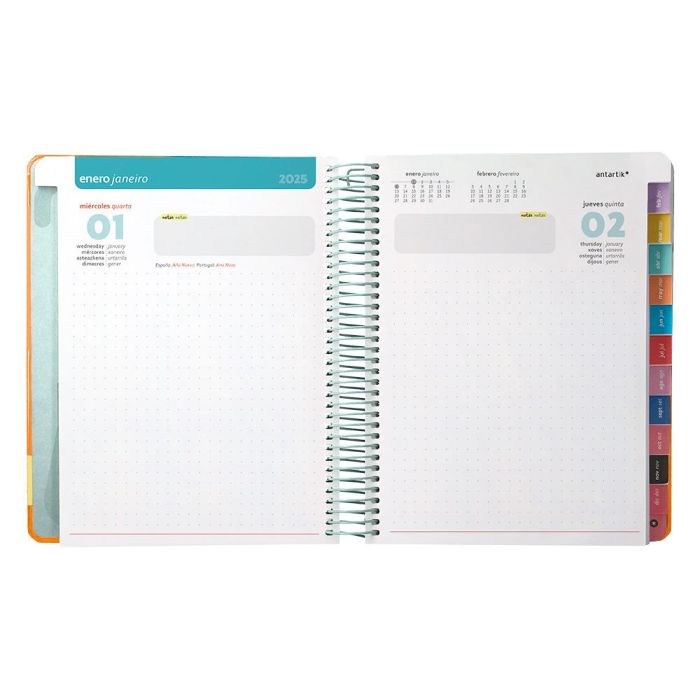 Agenda Espiral Antartik Bold A5+ 2025 Dia Pagina Colores Azul Y Melocoton Surtidos Papel 80 gr 8 unidades 8