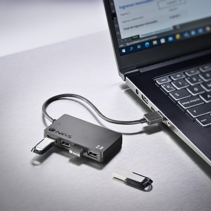 NGS IHUB4 TINY Hub USB 2.0 de 4 Puertos, Compacto y Plug & Play, Negro 8 NGS IHUB4 TINY Hub USB 2.0 de 4 Puertos, Compacto y Plug & Play, Negro 8