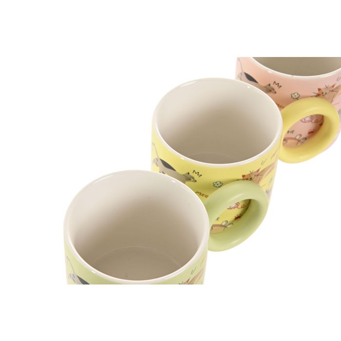Mug Scandi DKD Home Decor Verde Rosa 8.5 x 8.3 x 14 cm (12 Unidades) 2