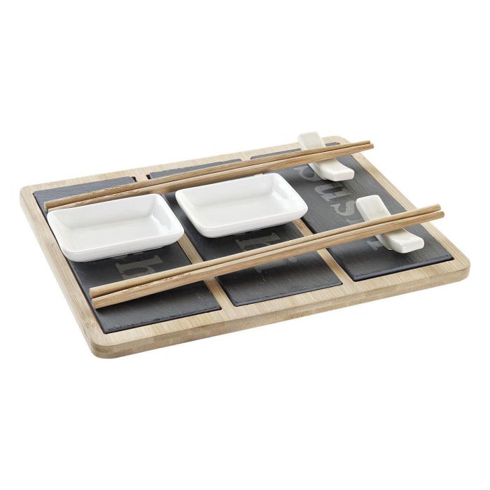 Sushi Oriental DKD Home Decor Natural Negro 19 x 3 x 25 cm Set de 7