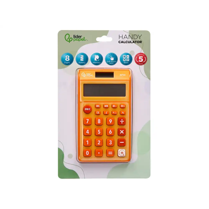 Liderpapel xf10 Calculadora Bolsillo 8 Dígitos Solar y Pilas 115x65x8 mm Naranja 1
