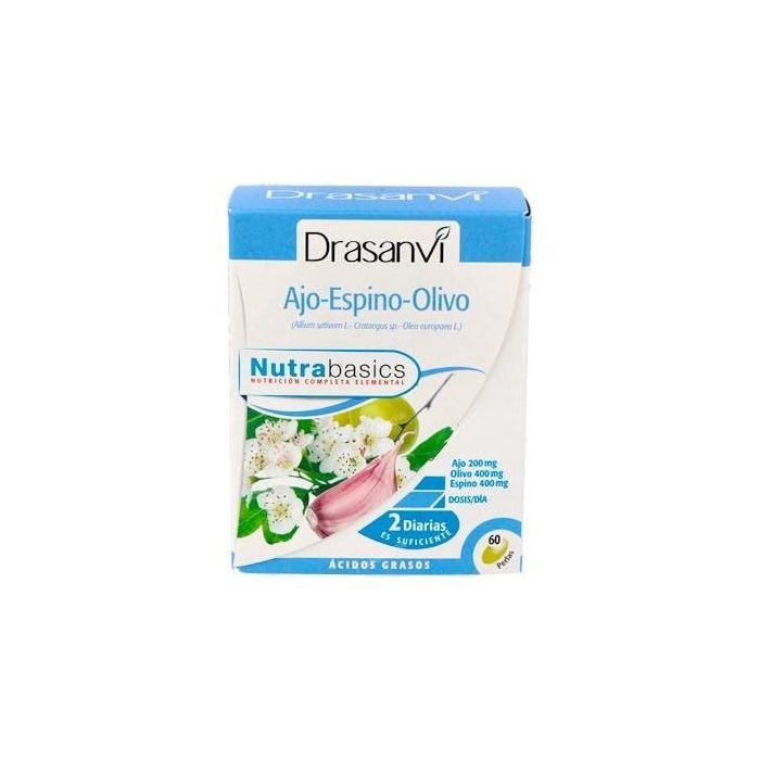 DRASANVI Nutrabasics Ajo, Espino Blanco y Olivo para Funcionamiento Cardiovascular, 60 Perlas
