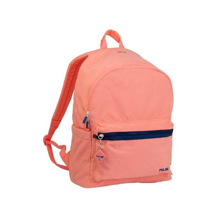 Milan Mochila Urbana Clásica 2 Cremalleras 22 L Serie 1918 Rosa, Bolsillo para Portátil, Tejido Ripstop