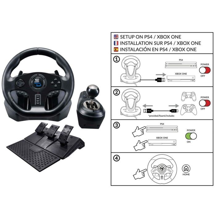 Subsonic GS850-X Volante de carreras con cambio manual y 3 pedales, levas para PS4 / Xbox 2