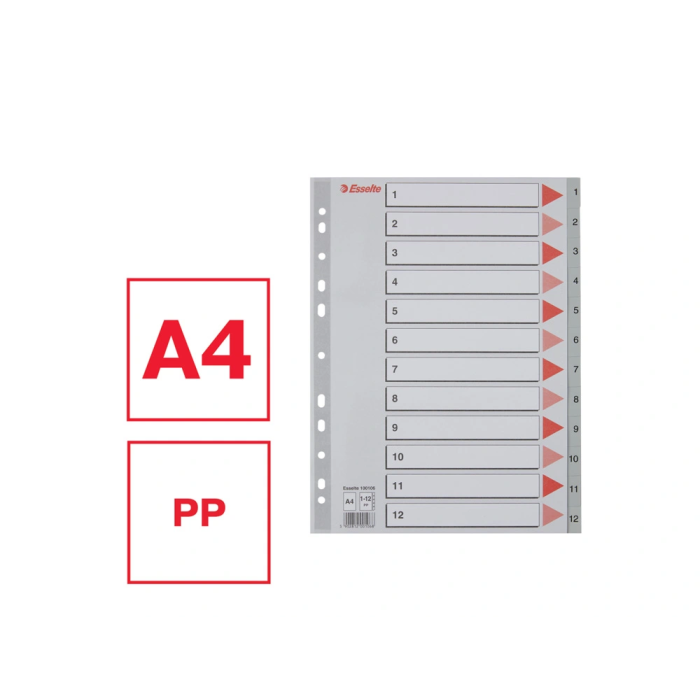 Esselte Separador Numerico 1-12 Cartulina Folio Juego de 12 Separadores Multitaladro 1